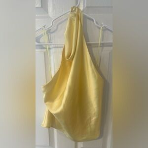Zara Sleeveless Halter Satin Top in Light Yellow